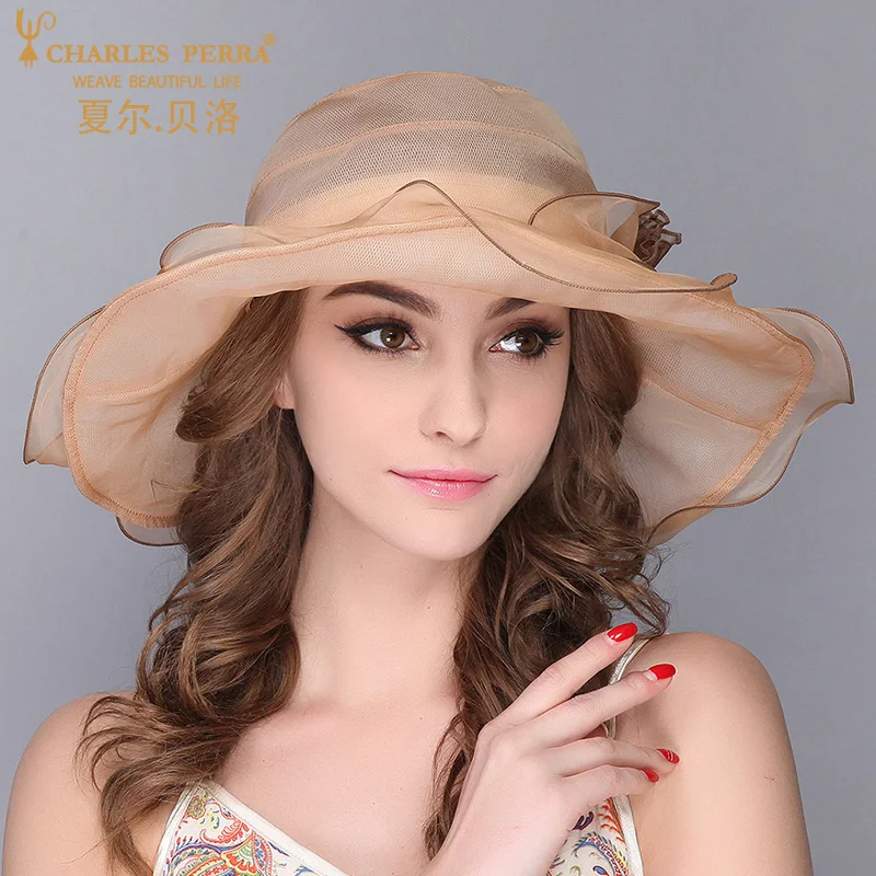 Charles Perra Female Hats Summer Flower Genuine Silk Sun Hat Silkworm