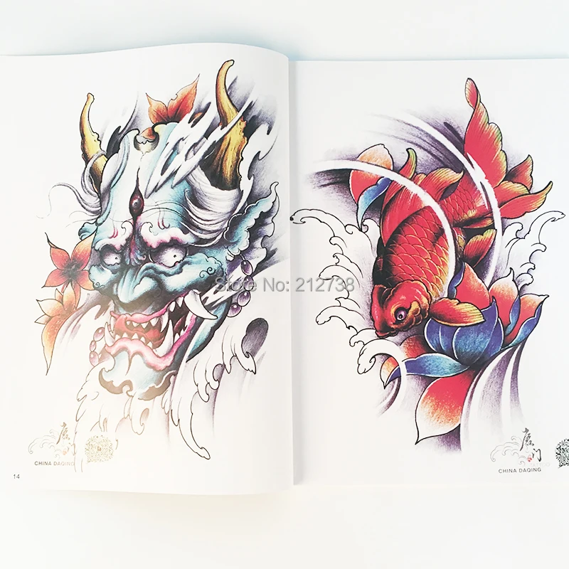 Японский стиль традиционная Татуировка флэш-книга кои Дракон Череп хання грил
