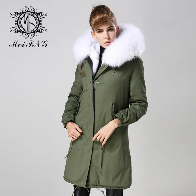 2015 wholesale price women parka with white faux fur lining jacket big
