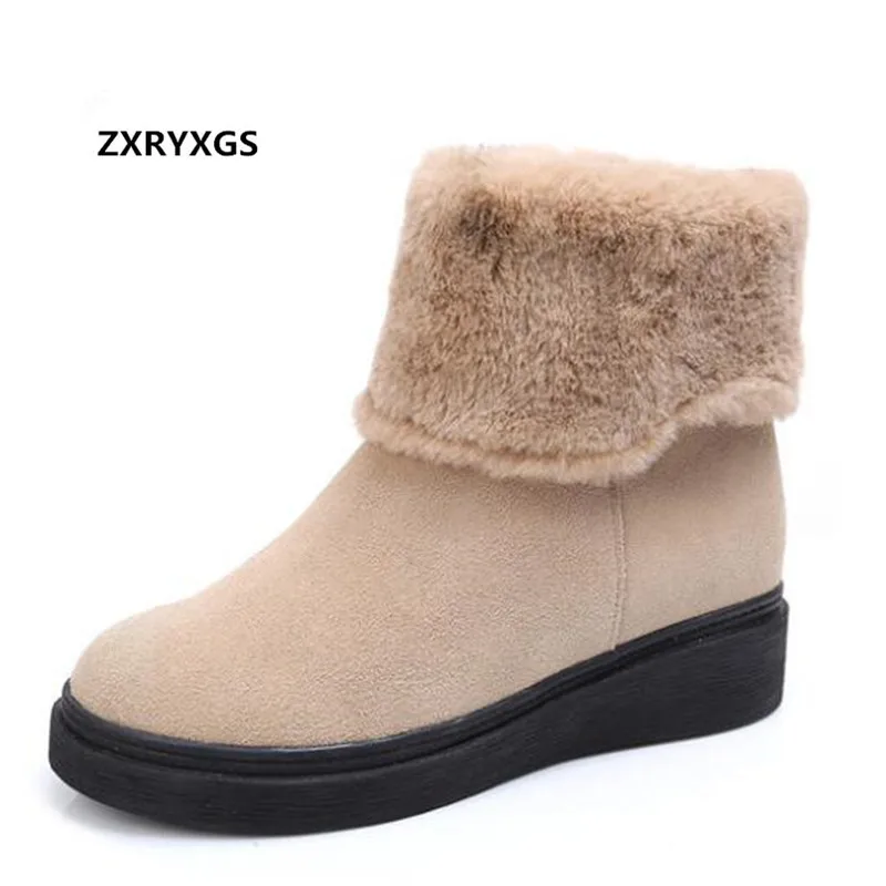 

ZXRYXGS Brand Matte Cowhide Leather Boots Winter Boots Women Shoes New 2018 Plus Size Warn Shoes Woman Snow Boots Flat Non-slip