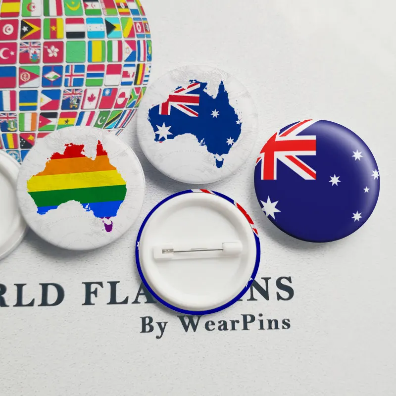 

Australia Flag Map Tin Button Pins LGBT Gay Rainbow Pride Tin Button Badges