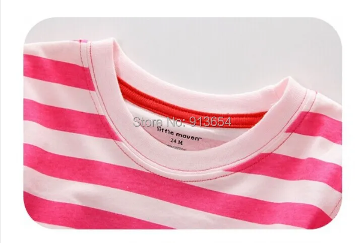 Новинка Летний стиль футболка одежда для малышей для маленьких девочек с короткими рукавами футболки детей красный полосатый динозавров Футболка Пуловер