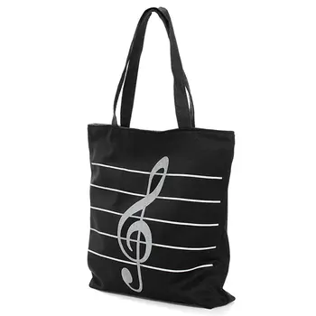 

Women Girls Casual Canvas Music Notes Satchel Tote Shopper Bag Shoulder Handbag black