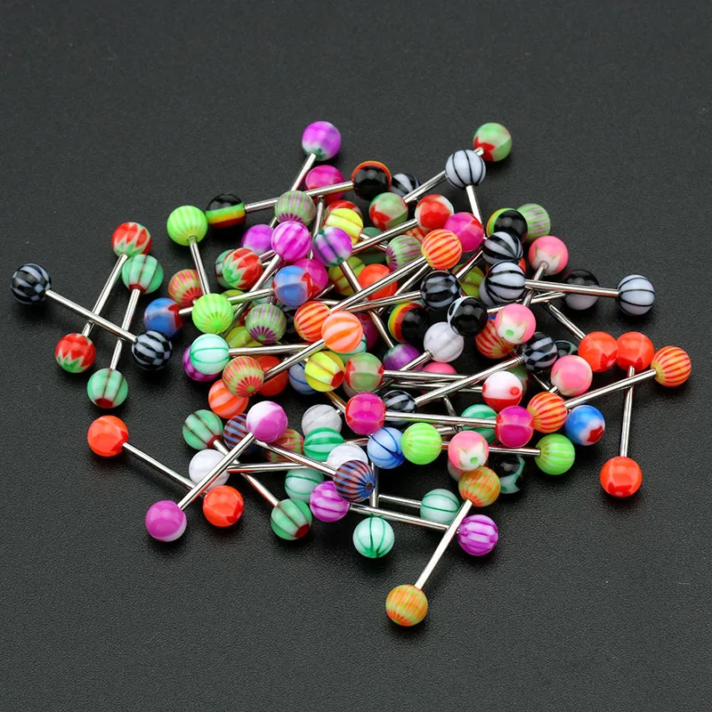 50PCS Mix Colors Tongue Bars Barbell Tongue Rings Piercings Jewelry 1
