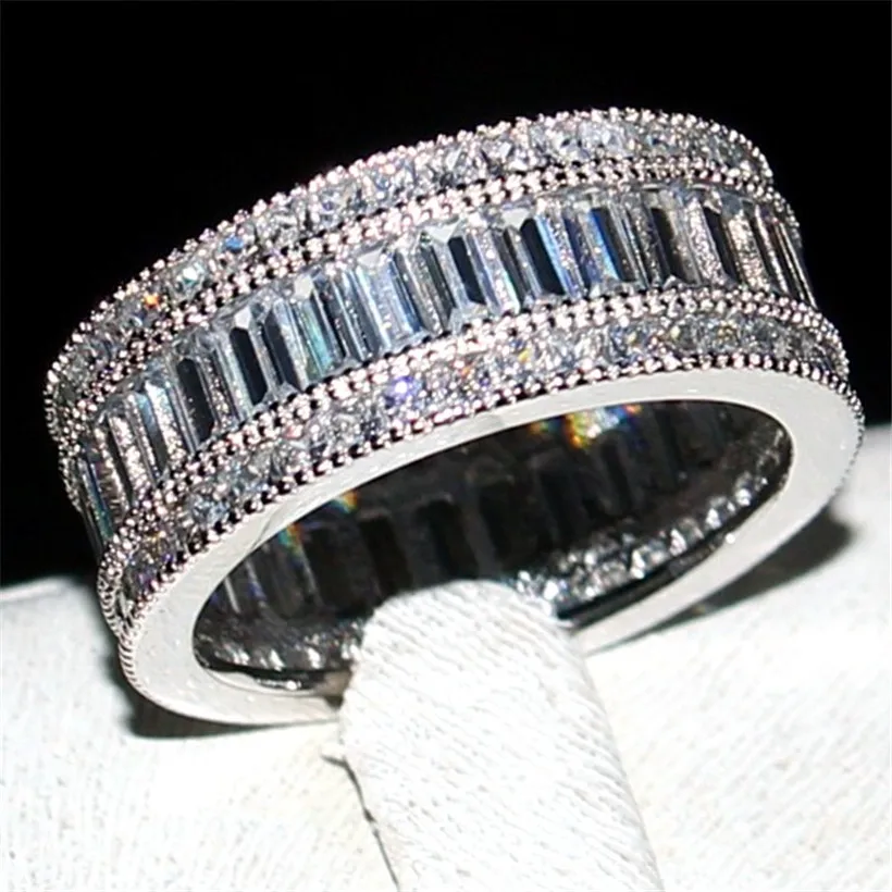 

luxury jewelry 20ct 6*10mm Full 5a Zircon gem Pave setting 10KT White gold filled Cocktail Band Ring for Men Women gift