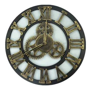 

Large Wall Clock Slient Gear Wooded 3D Retro Vintage Art Wall Watches Roman Style Circular Over sized Saat Home Decor