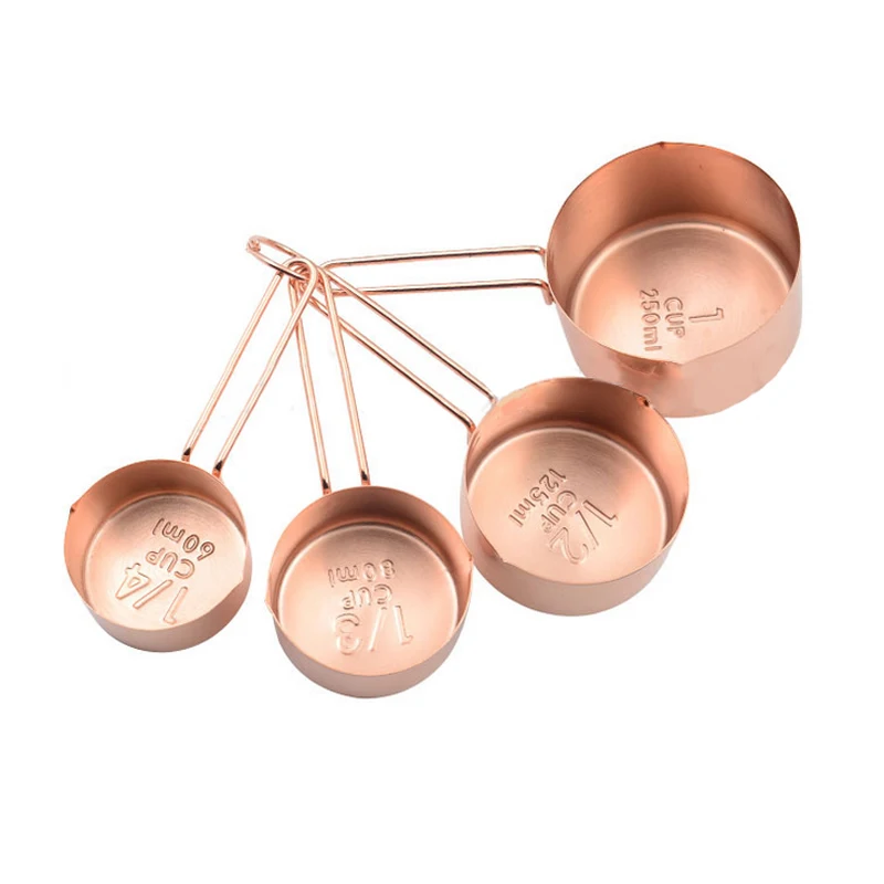 4Pcs/SET  Luxury Stainless Steel Measuring Cups Copper Plated Kitchen Measuring Tools