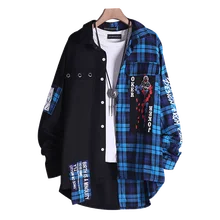 Весенний корейский стиль, Лоскутные Повседневные мужские рубашки с длинным рукавом, рубашка большого размера, мужская клетчатая Классическая винтажная рубашка в стиле хип-хоп, мужская рубашка в клетку T6V3