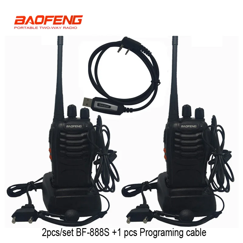 

2 PCS/set Walkie Talkie Two-way Radio Baofeng 888s BF-888S Portable radio Tranceiver with VHF UHF 5W 16CH + 1 prgramming cable