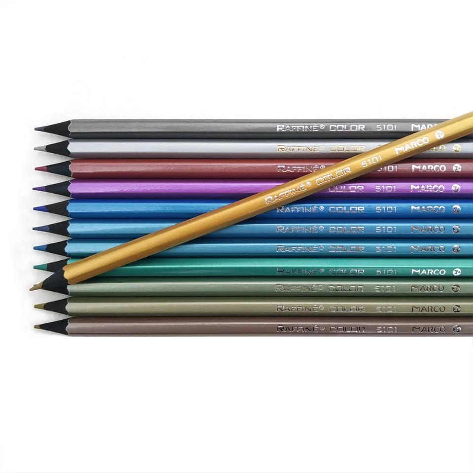 Marco Raffine Artist Color Pencils lapis de cor profissional 12pcs Black Wood Metallic Colored Pencils-4