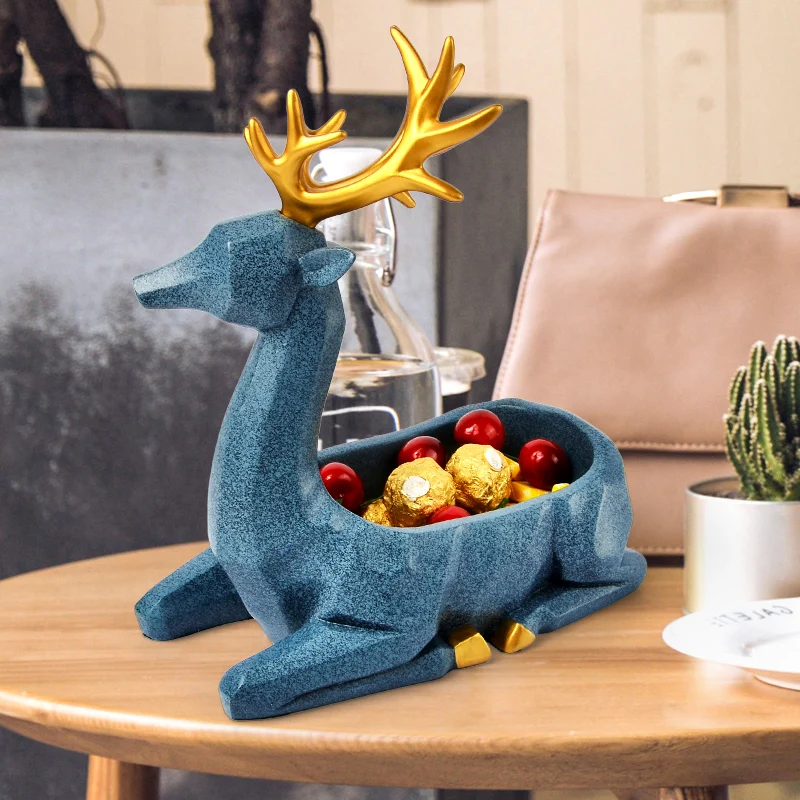 

Nordic Lucky Deer Geometric Animal Sculpture Ornament Decorations Coffee Table Candy Dish Door Shoe Key Storage Items Ornaments