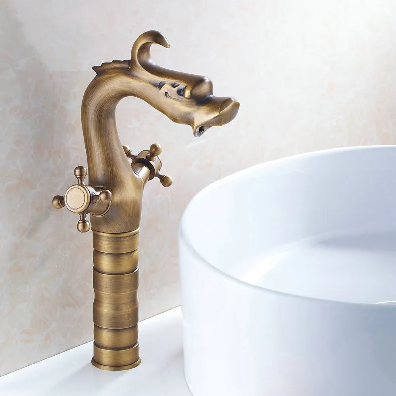  Fashion Style Bathroom Dragon Mixer Taps Antique Brass Finished Bathroom Basin Dual Holder Faucet C