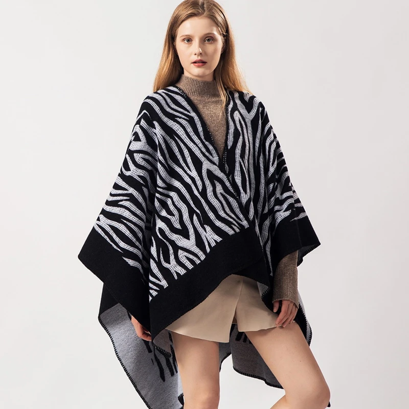 

Brand Designer Cashmere Scarf Women 2019 New Fork Opening Ponchos Ladies Winter Pashmina Thicken Warm Shawls and Capes Plaid