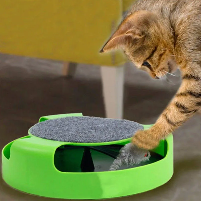 Pet Training Toy Moving Mouse for Cat Funny Animal Game Keep Kittens Interactive Entertained for Hours Scratch Board on Top