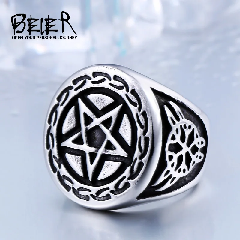 

BEIER Unique Five Star Ring For Man 316L Stainless Steel High Quality Gothic Punk Vintage jewelry free shipping BR8-371