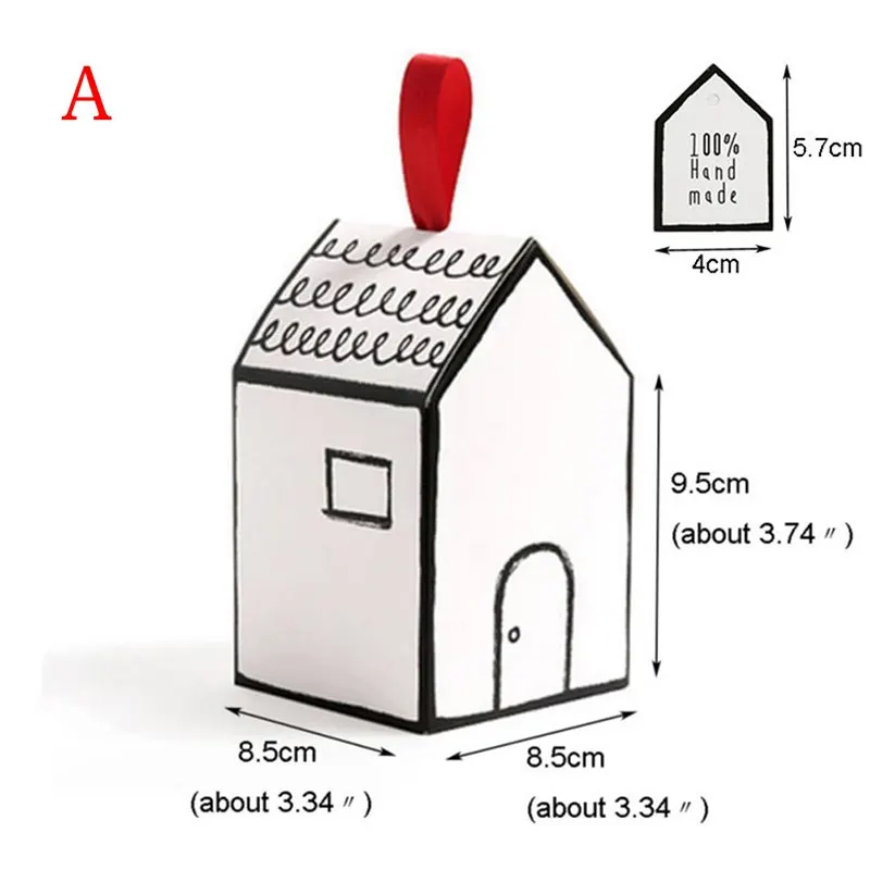 Бумажная коробка дом белая коробка для кексов с красной лентой бумажная бирка для торта печенья декоративная бумага для вечеринок коробка дом форма белый подарок - Цвет: A