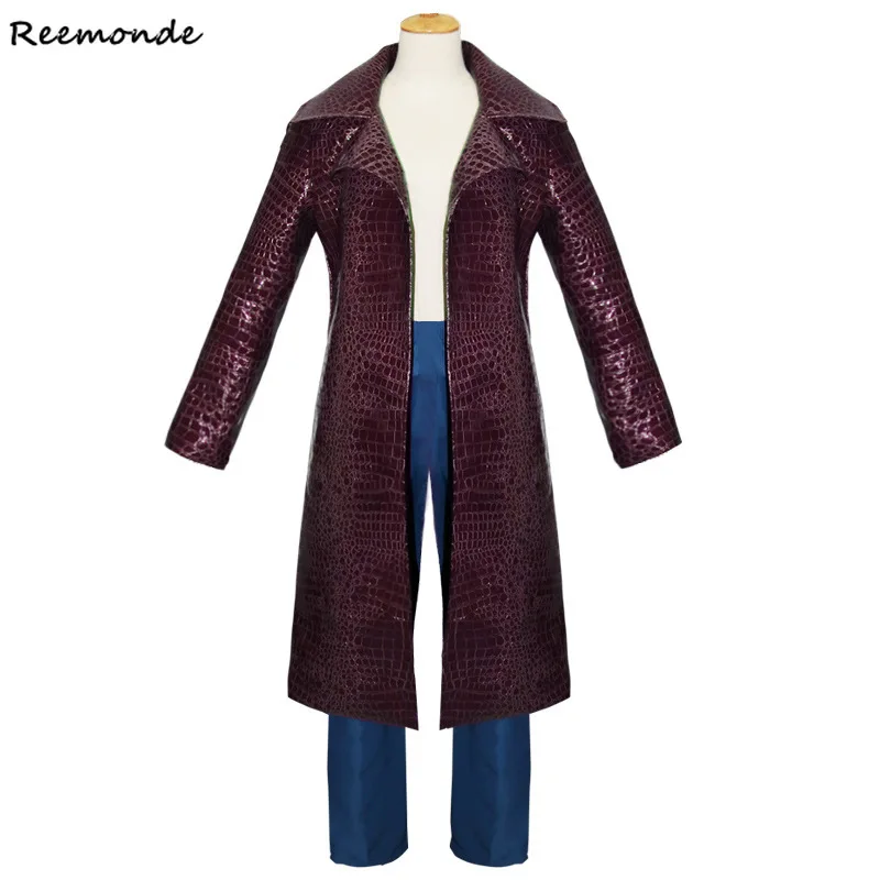 

Movie Suicide Squad Jared Leto Joker Cosplay Costumes PU Leather Trench Coats Jackets Pants For Men Halloween Party Clothing