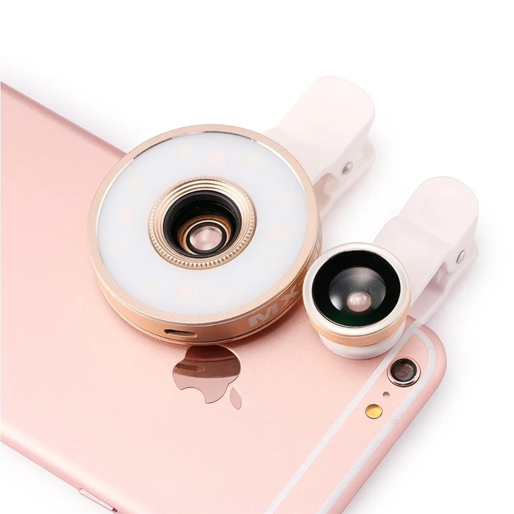 6 в 1 LED Lens Clip-on Фонарик 185 Рыбий Глаз 10x Макро 0.65x Широкоугольный Объектив для Acer Iconia