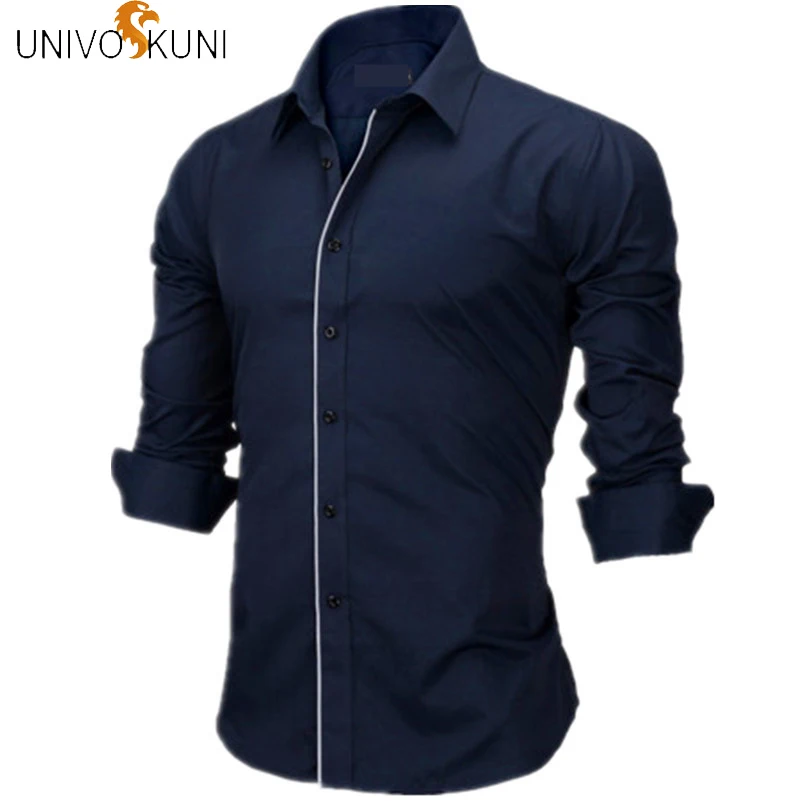 

UNIVOS KUNI Casual Men's Shirts LongSleeve Solid Shirt Spring Businees Casual Fit Slim Moda Camisa Shirt Europe Size S-XXL Q5185
