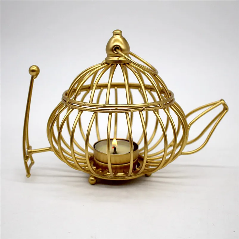 Creative Iron Candle Holders Wire Teapot-Shaped Hollow Design Candlestick Dedication candlesticks for home decor 3N26 (7)
