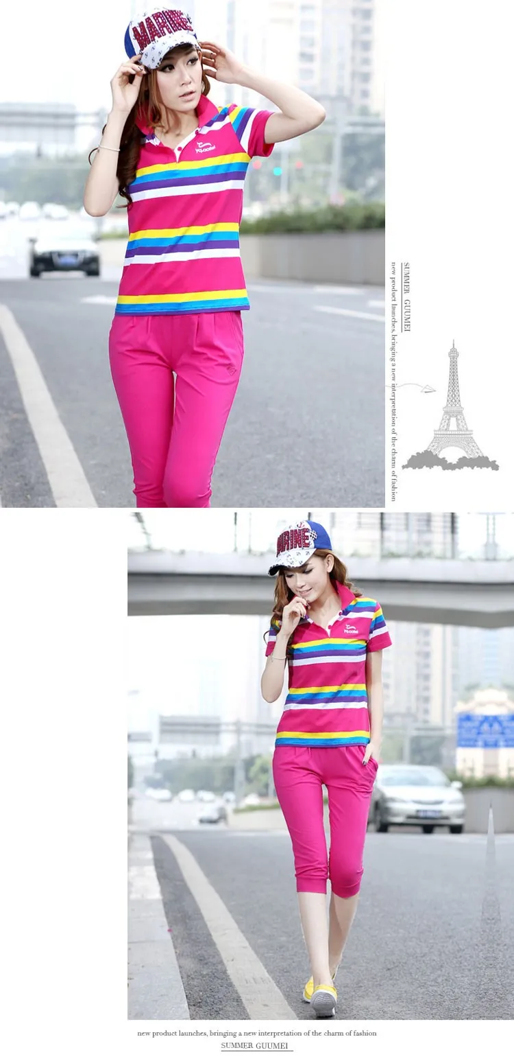 Women Summer Short T Shirts Sports Polo Shirt For Female Colourful Stripe Summer Shirt Women 2019 New Ms Polo  JW340 (26)