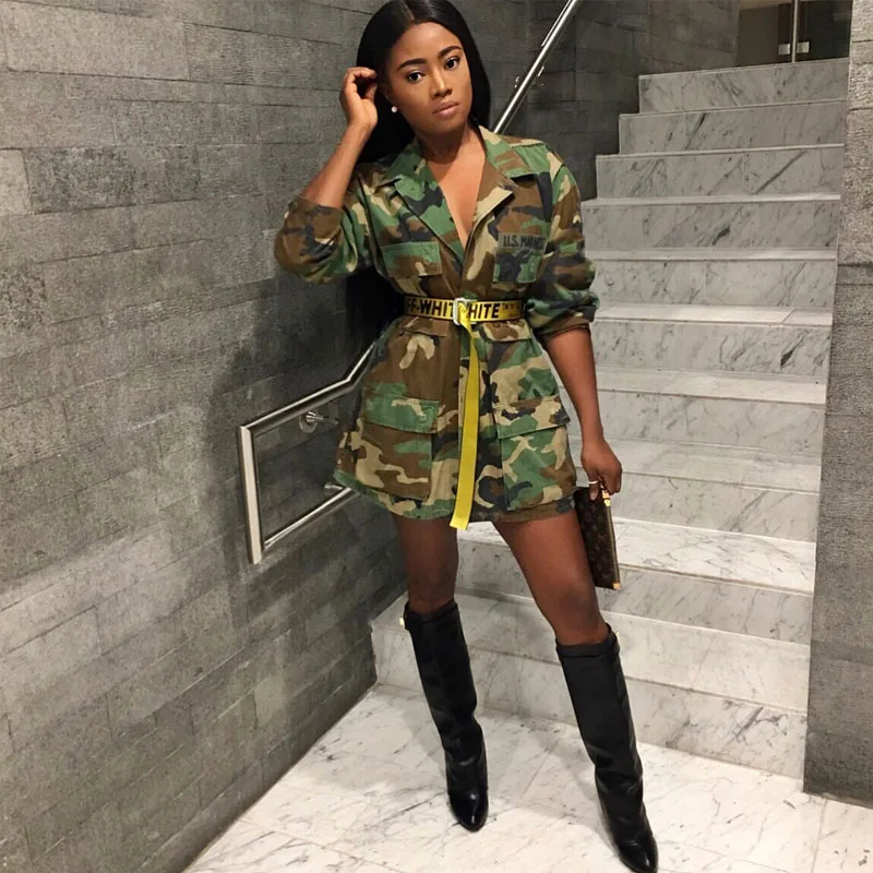 

Long Camouflage Coat Women 2018 Fashion Long Sleeve New Autumn Winter Casual Button Camo Outwear Jacket Drop Shipping Outerwear
