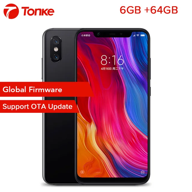 Original Global Firmware Xiaomi phone Mi8 Mi 8 64GB Snapdragon 845 Octa Core 6.21" 2248x1080P  Dual Rear Camera Mobile Phone