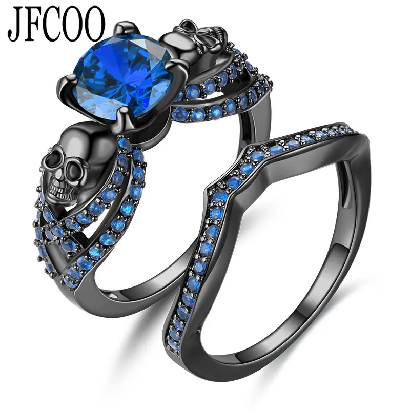 

Punk Style Skull Ring Set For Red Zircon Black Zirconia Wedding Rings Women Charm Jewelry Dropshipping