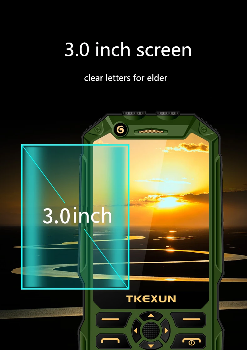 Кнопочный мобильный телефон TKEXUN Q8A с блоком питания Аналоговый Открытый ударопрочный пылезащитный 3," фонарик Wifi сотовый телефон