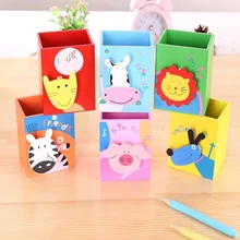 1 pcs New cute cartoon animal wooden square pen holder Child learning stationery storage pen holder Desk Accessories