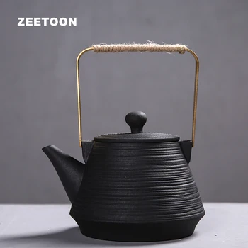

1.2L Zen Japanese Volcanic Rock Coarse Pottery Healthy Teapot Boiled Water Pot Kung Fu Tea Set Kettle Copper Handle Puer Tea Pot