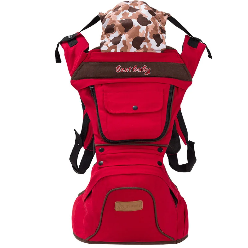 Эргономичный рюкзак-кенгуру для малышей, дышащий холщовый хлопковый рюкзак для младенцев, многофункциональный рюкзак, 4 сезона, слинг для детей 0-36 месяцев - Цвет: red