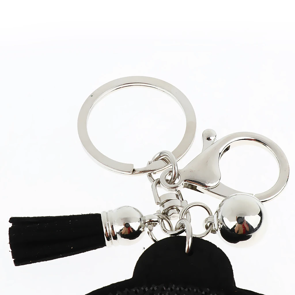 Woman Charm Key Chain Shape Round Crystal Keychain Tassel Mirror Grey