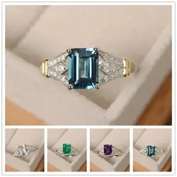 4 цвета дизайн кольцо большой площади синий зеленый фиолетовый алмаз кольцо с кристаллом для женщин ювелирные изделия, кольца на палец