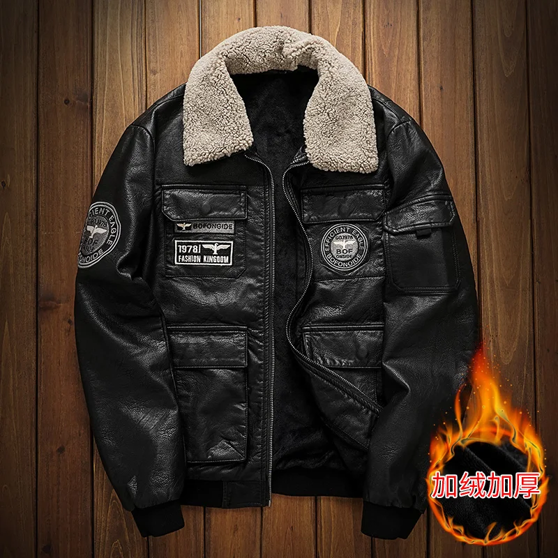 

Mens Leather Jacket Winter Embroidery Corduroy Warm Men Fur Jacket Mens Faux Fur Coats Harajuku Clothes China Size M-8XL