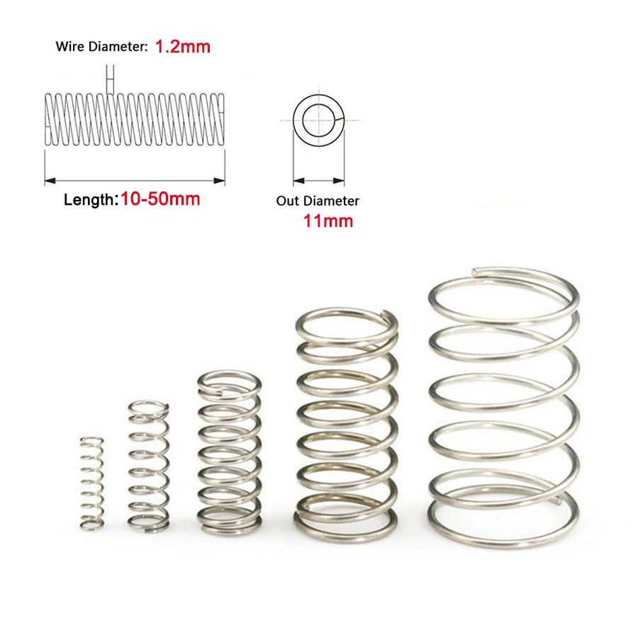 10 шт. компрессионная пружина 304 нержавеющая сталь некоррозионная Натяжная пружина проволока диаметром 1,2 мм наружный диаметр 11 мм длина 10 мм-50 мм