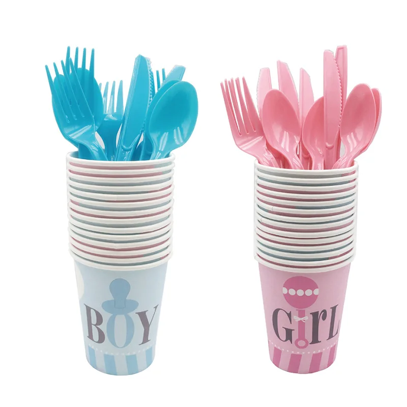 1Set Baby Shower Decoration Party Tableware Kid Birthday Paper Plate Cup Tablecloth Baby Shower Gender Reveal Party Supplies