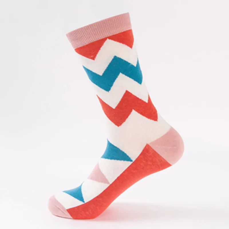 Носки в британском стиле; Персонализированные носки для влюбленных; хлопковые носки; пульсация; волны; квадратный треугольник; геометрический рисунок; цветы; листья; ракетка - Цвет: 01