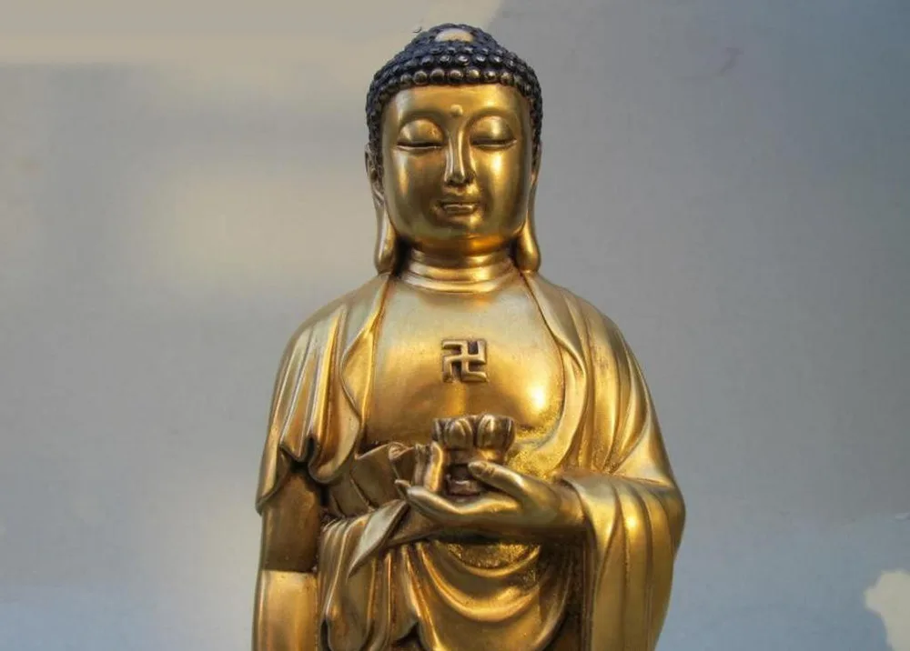 

Tibet Buddhist Fane 100% pure Bronze 24K Gold Tathagata Sakyamuni Buddha Statue free shipping