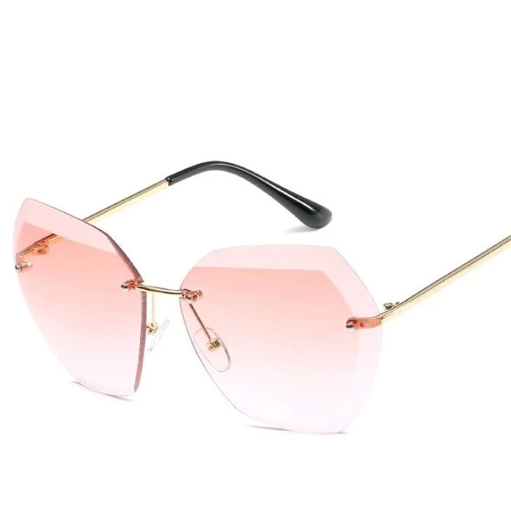 Модные негабаритные солнцезащитные очки без оправы для женщин, градиентные линзы океана, солнцезащитные очки для вождения, женские очки с большой оправой, Oculos De Sol - Цвет линз: Gold - Light Pink