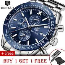 BENYAR Men's Watches Top Brand Luxury Watch Men 2019 Military Watch Quartz Chronograph Business Watch Strap Relogio Masculino benyar fashion chronograph sport mens watches top brand luxury military stainless steel strap quartz watch relogio masculino