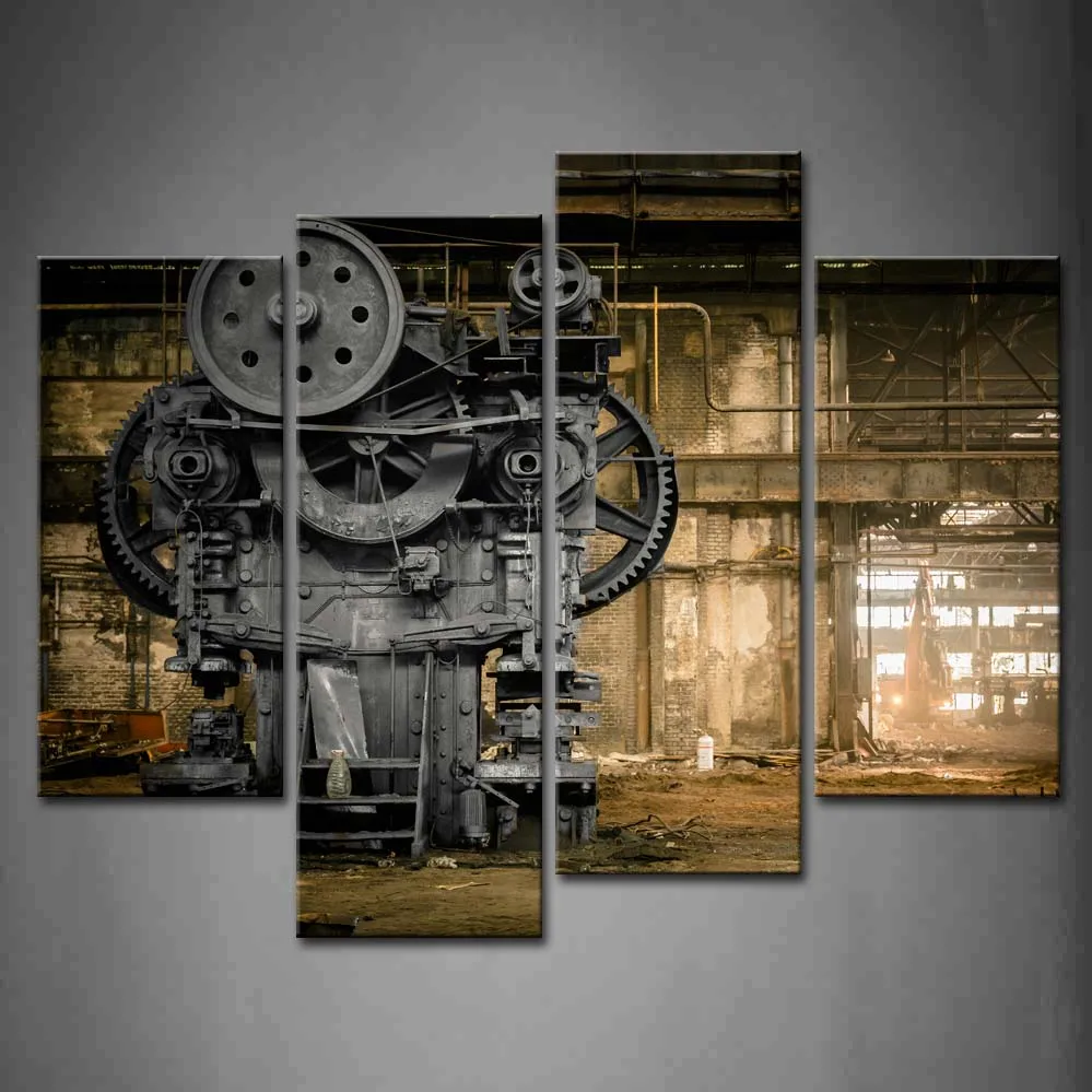 

Framed Wall Art Picture Firm Machine Factory Canvas Print Artwork Architecture Poster With Wooden Frames For Living Room