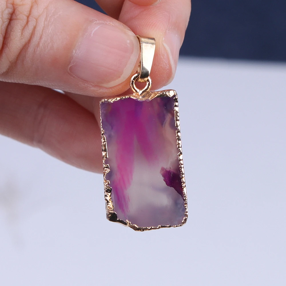 

1PC Natural Stone Jewelry Crystal Pendant Quartz Agates Style Purple Agates Slices Charms Pendants For Necelace