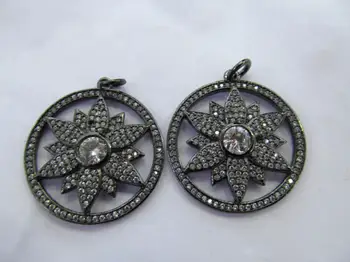 

40mm 2pcs Top Quality Pave Micro Crystal Pave Diamond Pendant Jewelry Focal Triangle Round Disc Gunmetal Flower Pave Connetor be