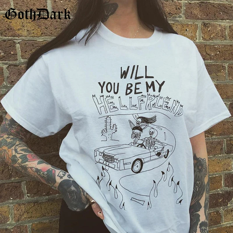 Will You Be Me Hell Friend Aesthetic Streetwear White T-shirts Print OG660