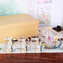 1 Набор, вырезанные узоры, эмалированная стеклянная чашка, кофейные кружки, роскошные стеклянные чашки с ручкой, цветочный чайный набор, соки и кофейные чашки, свадебный подарок