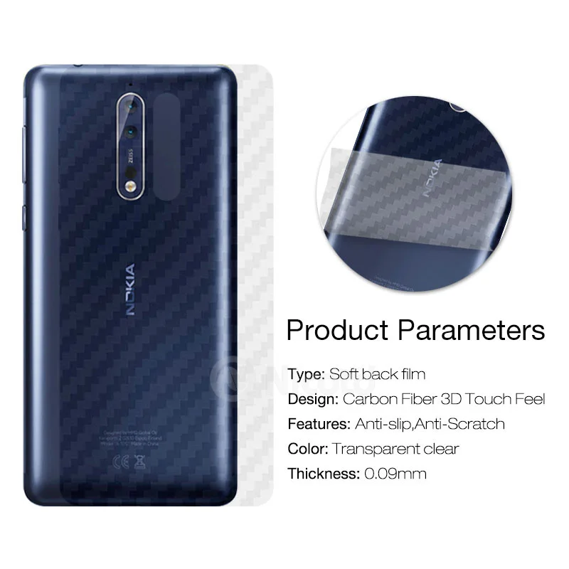 3Pcslot Back Protector Film On Phone For Nokia 8 Sirocco 7 Plus Screen Protector Carbon Fiber Back Film For Nokia 6 2017 2018 7 (3)