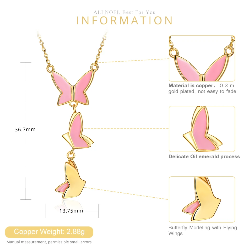 ALLNOEL Pink Enamel Butterfly Necklace For Women 9K Gold Plated Wedding Marriage Jewelry Anniversary Engagement Gifts On March 8 (3)