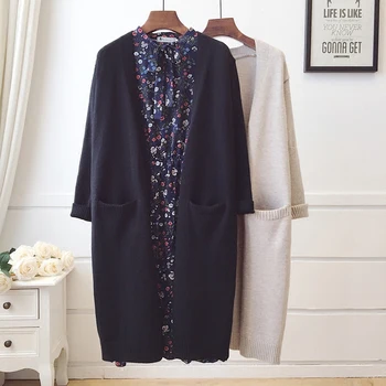 

2018 autumn winter new women knitted cardigan long loose plus size thicken warm sweater outwear jacket tops