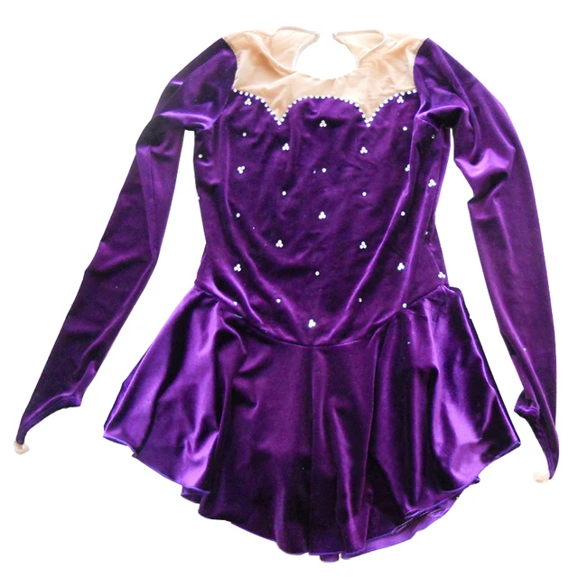 Cheap Customized Costume Ice Figure Skating Gymnastics Dress Competition Adult Child Girl Performance Purple Back V Shape